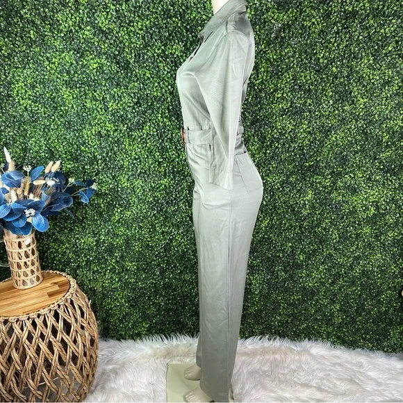 NWOT Anthropologie Bishop + Young  Green Belted wide‎ leg Jumpsuit - Picture 9 of 13